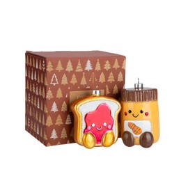 Every Day is Christmas Glass Blown Ornaments Cute Hand Made Figurines Tree Decoration, Peanut Butter, Jelly Figurine Set of 2