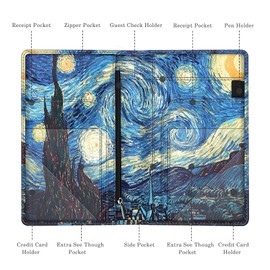Server Book Organizer with Zipper Pocket, Fintie PU Leather Restaurant Guest Check Presenters Card Holder for Waitress, Waiter, Bartender (Starry Night)