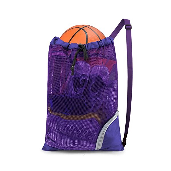 BeeGreen Purple Swim Bag Mesh Beach Bag Swimming Bag Large Pool Bag W 17.7" x L 25.5" Net Bag for Swimmers Men Gear Gym Sport Equipment Drawstring Bag Lightweight Foldable Washable