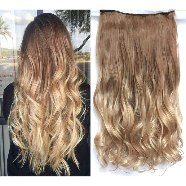 DevaLook 20" Thick Soft One Piece Wavy Curly Half Head Ombre Clip in Hair Extensions Hairpieces (20" Curly- Light brown+Sandy blonde)