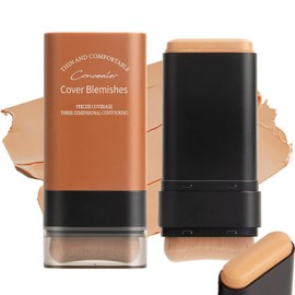 Flawless Face Foundation Stick,Korean Lightweight Hydrating Foundation Contour Stick with Brush,Multi-Use Face Makeup Sticks,Waterproof Thin and Cover Blemishes for All Skin Types (05#Deep Wheat)