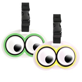 Pack of 2 Suitcase Tags, Cute Eyes Luggage Tag, Suitcase Tag with Address Tag, Luggage Tag, ID Tag, Baggage, Handbag, Tag Bag, Labels, Name Address Signs, Travel Accessories, Yellow Green
