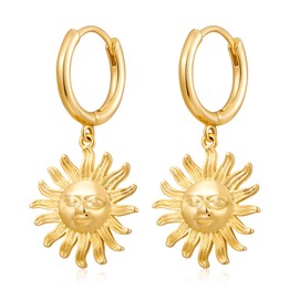 TOVABA Gold Gerbera Hoop Earrings for Women 14k Gold Trendy Hoop Earrings Solar Flowers Hoop Huggie Earrings Chunky Statement Lightweight Hoop Earrings Hypoallergenic Hoop Earrings for Gifts, golden