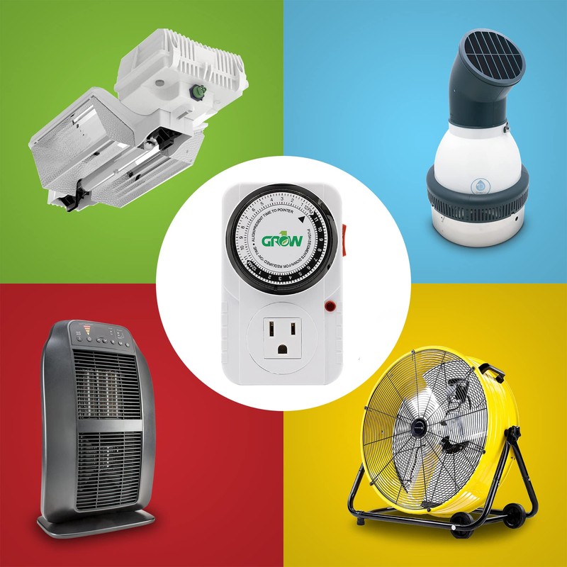 Grow1 Single Outlet Mechanical Timer 24 Hour Hydroponics Grow Light