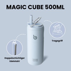 bottlebottle Stainless Steel Drinking Bottle with Straw, 500 ml, Leak-Proof Sports Water Bottle, Ideal for School, Office, Hiking and Excursions, BPA-Free (Blue)