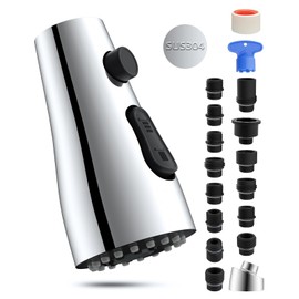 Hibbent Stainless Steel Pull Down Spray Head Replacement with 15 Adapters, NSF/ANSI/CAN 61 & CUPC Certified 3-Function Kitchen Faucet Nozzle, Compatible with Moen, Delta, Kohler Faucet, Chrome