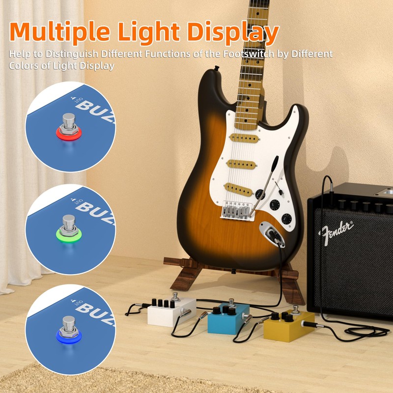 DaierTek Guitar Pedal Switch Lighted 3PDT 9 Pin Latching Stomp