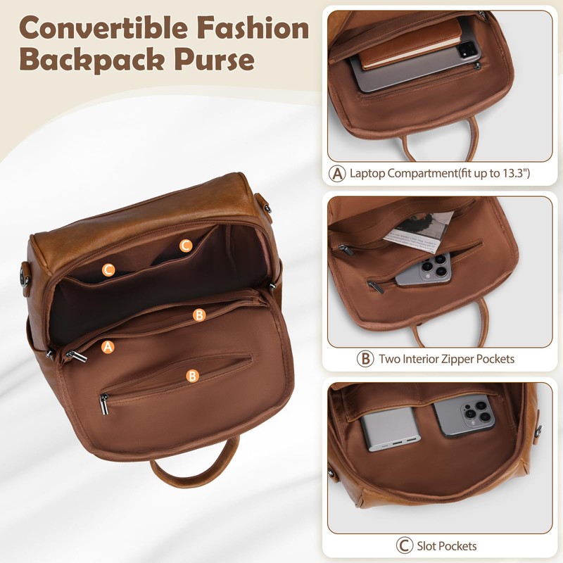 RAINSMORE Backpack Purse for Women Fashion Leather Backpack Designer Ladies