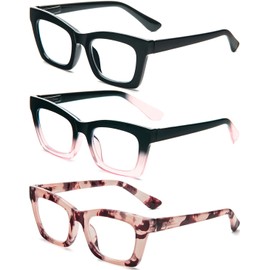 REAVEE 3 Pack Oprah Style Reading Glasses Blue Light Blocking Computer Square Retro Readers for Women with Spring Hinge 4.0