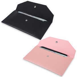 Cash Envelope Wallet Leather Cashes Wallets for Woman Reusable Budget Envelope Wallet Retro Clutch Wallets Money Organizer for Daily Travel and School Bank Cards Receipts (Black, Pink)