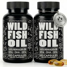 Wild Foods Suplemento de aceite de pescado Omega 3, 120 cápsulas (paquete de 2)  Capturado en la naturaleza, sin eructos, sin olor, sin OMG, sin...   