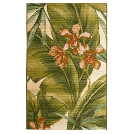 Liora Manne Marina Low Profile Durable Indoor/Outdoor Woven Rug- Tropical Leaf Cream 2'7" x 4'3"