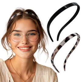 BIKCZEWIN 2PCS Skinny Headbands Comfortable Plastic Fashion Head Bands No Slip Shark Tooth Thin Hair Accessories for Women Who Wear Glasses