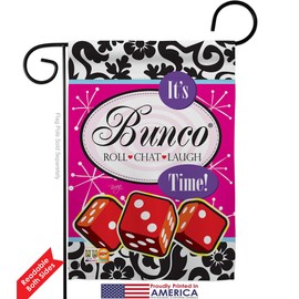 Breeze Decor Games It's Bunco Time! Garden Flag Interests Night Dice Poker Bingo Hobbies Leisure Activity Small Decorative Gift Yard House Banner Double-Sided Made in USA 13 X 18.5