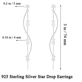 925 Sterling Silver Star Drop Earrings, Chain Threader Fashion Tassel Hypoallergenicity Long Chain Hook Dangling Earrings Hanging, Jewellery Gift for Birthday Anniversary Christmas