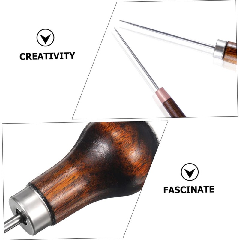 COHEALI 2pcs Perforating Leather Awls with Gourd Wooden Handle for