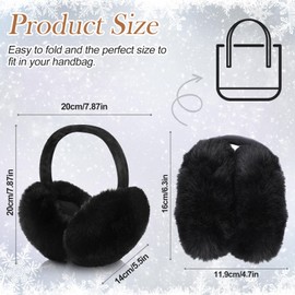 SATINIOR 2 Pieces Winter Ear muffs Faux Fur Earmuffs Cute Foldable Outdoor Ear Warmers Faux Fur Ear Warmers for Women (Black)