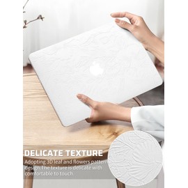 Seorsok Compatible for MacBook Pro 14 inch Case 2024-2021 M4 M3 Pro/Max A3112 A3185 A3401 A2918 A2992 M2 A2779 M1 A2442,Leaves Flowers Leather Plastic Hard Shell Case&Keyboard Cover,White Floral