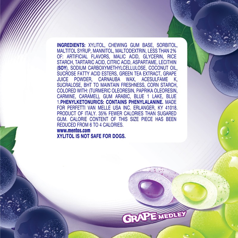 Mentos Pure Fresh Sugar-Free Chewing Gum with Xylitol, Grape Medley,