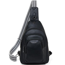 Leresas 10L Crossbody Sling Bag for Women Men Anti Theft Cross Body Fanny Pack Belt Bag Purse Gifts for Women Faux Leather, Black