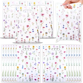 HJZHII 50 Pcs Wildflower Party Favors, Candy Bags Floral Gift Bags Wildflower Print Treat Bag Multicolor Flowers Bag with Handle for Wedding Birthday Baby Bridal Shower Party Decorations Supplies
