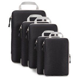Meowoo Packing Cubes Compression Suitcase Organiser Packing Cubes Packing Bags Clothes Bags Packing Cubes Luggage Storage Bags (Black, Pack of 5)