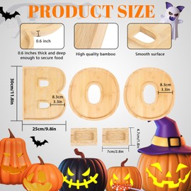 5Pcs BOO Halloween Charcuterie Board Set, Bamboo Wood Serving Tray Platter with 2 Dipping Saucers Fruit Snack Candy Cupcake Tray Table Decor for Halloween Party