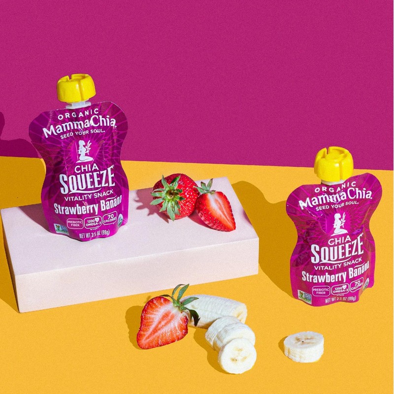 Mammachia Chia Squeeze Strawberry Banana Vitality Snack, Vegan Friendly, Kosher,