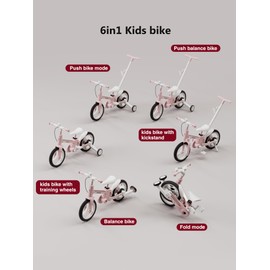 lecoco Toddler Bike with Push Handle 6 in 1 for Kids, Balance Bicycle Toys with Training Wheels, Brackes, Cup Holder, Pedal, Kickstand Birthday Gift for Boys and Girls (Upgraded)