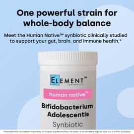 Element Longevity Human Native Bifidobacterium Adolescentis Synbiotic | Fewer Urgent Bowel Movements, Reduced Bloating/Gas, & Digestion Support | Clinically Studied Probiotic | 30ct (30 Day Supply)