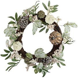 20" Pumpkin and Berries with Pinecones Artificial Fall Harvest Twig Wreath, 20-Inch, Unlit