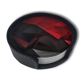 Vibiliyou Coasters A Set of 6 Round Leather Coasters with a Holder,Featuring a Red and Black Abstract Background Design Perfect for Drinks,Coasters Serve as Funny Gifts and Cup Mat Pads