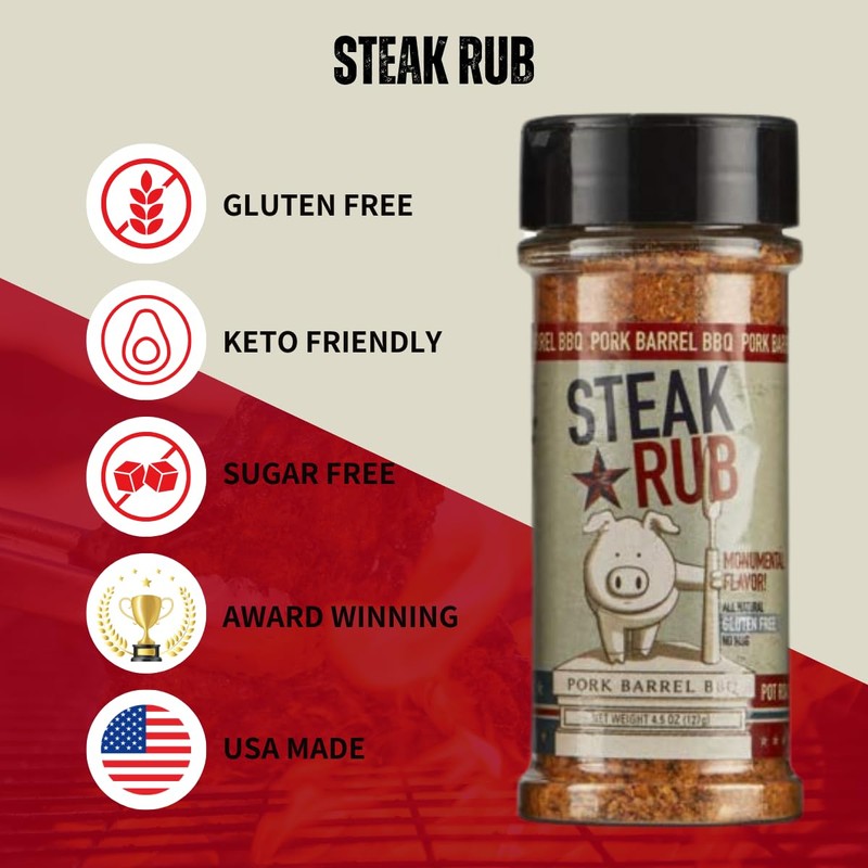 Pork Barrel BBQ Steak Spice Rub - Premium All-Purpose Seasoning,