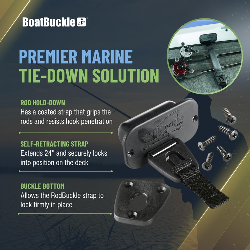 BoatBuckle F14200 Gunwale/Deck Mount Retractable Rod Tie-Down