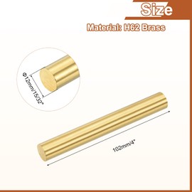sourcing map 1 Pcs 15/32"(12mm) Dia Brass Solid Round Rod, 4"(102mm) Length H62 Brass Lathe Bar Stock Round Brass Rod for DIY Crafts Industry Construction