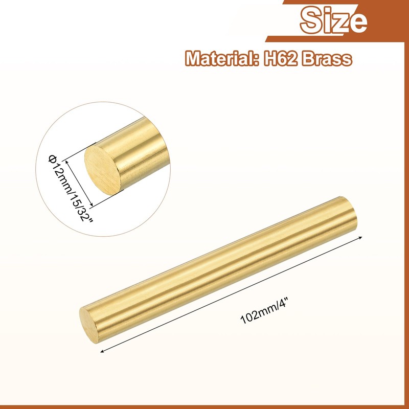 sourcing map 1 Pcs 15/32"(12mm) Dia Brass Solid Round Rod,