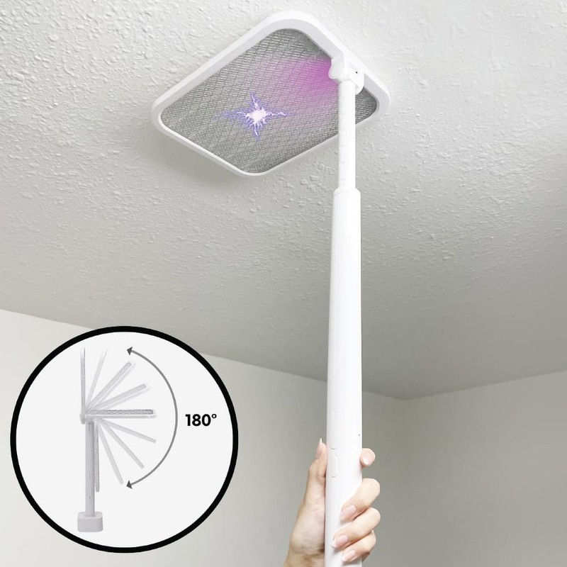 Banu Electric Fly Swatter Bug Zapper Racket, 180-Degree Folding, Adjustable