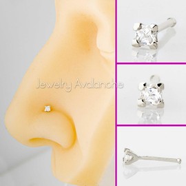 Jewelry Avalanche V-Prong Set Princess Cut Moissanite 14K Gold Nose Bone Stud - Unisex 22G Ball-end Nose Ring Stud - April Birthstone, Metal, moissanite