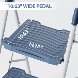 KINGRACK 3 Step Ladder, 900lbs Sturdy Step Stool with Handrail, Non-Skid Wide Pedals, Foldable 3 Stepladder with Safety Locking for Home, Garage, Garden, Office, Blue