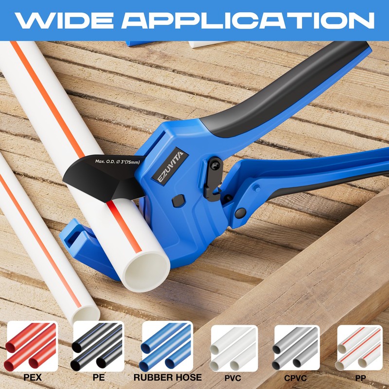 EZUVITA Ratchet PVC Pipe Cutter, Cuts Up to 3" OD
