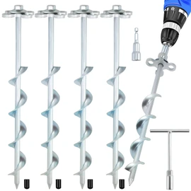Ciyivak Ground Anchors Screw in – 4 Pack Spiral Tent Stakes heavy duty with Drill Socket & T-Handle, 12 Inch Trampoline Anchor with Hook & Ring Design for Tents, Sheds, Canopies, Swing Sets, Gazebo(4)