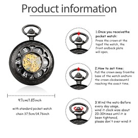 SUPBRO Women's Men's Pocket Watch Hole Analogue Mechanical Chain Watch Pocket Watch with Necklace Pullover Chain Digital, bronze, Classic