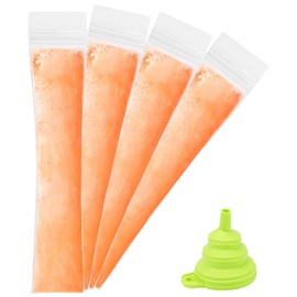 200 Disposable Popsicle Mold Bags, Double Zip Seals, BPA-Free, Thicken, 1 Silicone Funnel, Freezer Pop Bags for DIY Ice Pop, Yogurt Tubes, Fruit Popsicle, Freeze Molds (White)