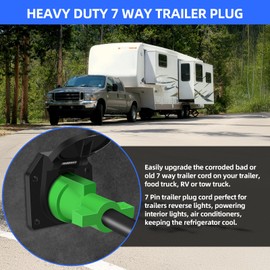 Anayguto 8 FT 7 Pin Trailer Plug 7 Way Trailer Plug Pure Brass 7 Pin Trailer Wiring Harness with Color Coded 7 Way Trailer Wire Round Male 7Pin Trailer Extension Heavy Duty 7 Blade Trailer Connector
