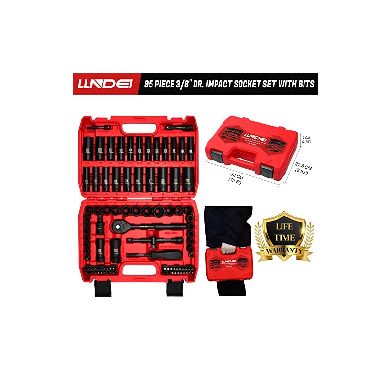 LLNDEI 3/8”Drive Impact Socket Set,Standard SAE(5/16 to 3/4-Inch) Metric Size(8-22mm),