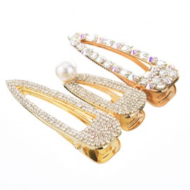 Rhinestone Hair Clips Pins Girls Women's Barrette Stick Accessories (Gold Tone)