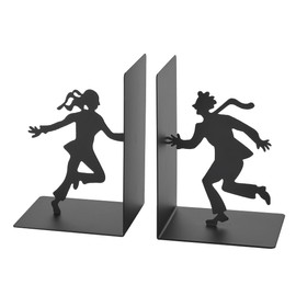 Baroni Home Bookends, Bookends for Shelf, Book Holder for Office, Living Room and Bedroom, Dancing Couple Him and Her, Black, 12 x 10 x 17 cm