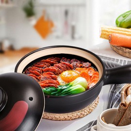 LIFKOME Clay Casserole Pot with Handle and Lid 8.46X6.29X4.13In Non-Stick Ceramic Soup Pot for Home Cooking Stew Braised Dishes Garden and Family Gathering