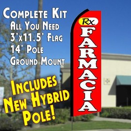 FARMACIA (Red) Flutter Feather Banner Flag Kit (Flag, Pole, & Ground Mt)