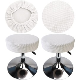 HuaLiSiJi Round Stool Cover 12-16" Round Seat Covers for Bar Stools, Luxurious Fabric Stretchable, Washable Jacquard Dustproof Stool Seat Slipcover (2Pcs, White)